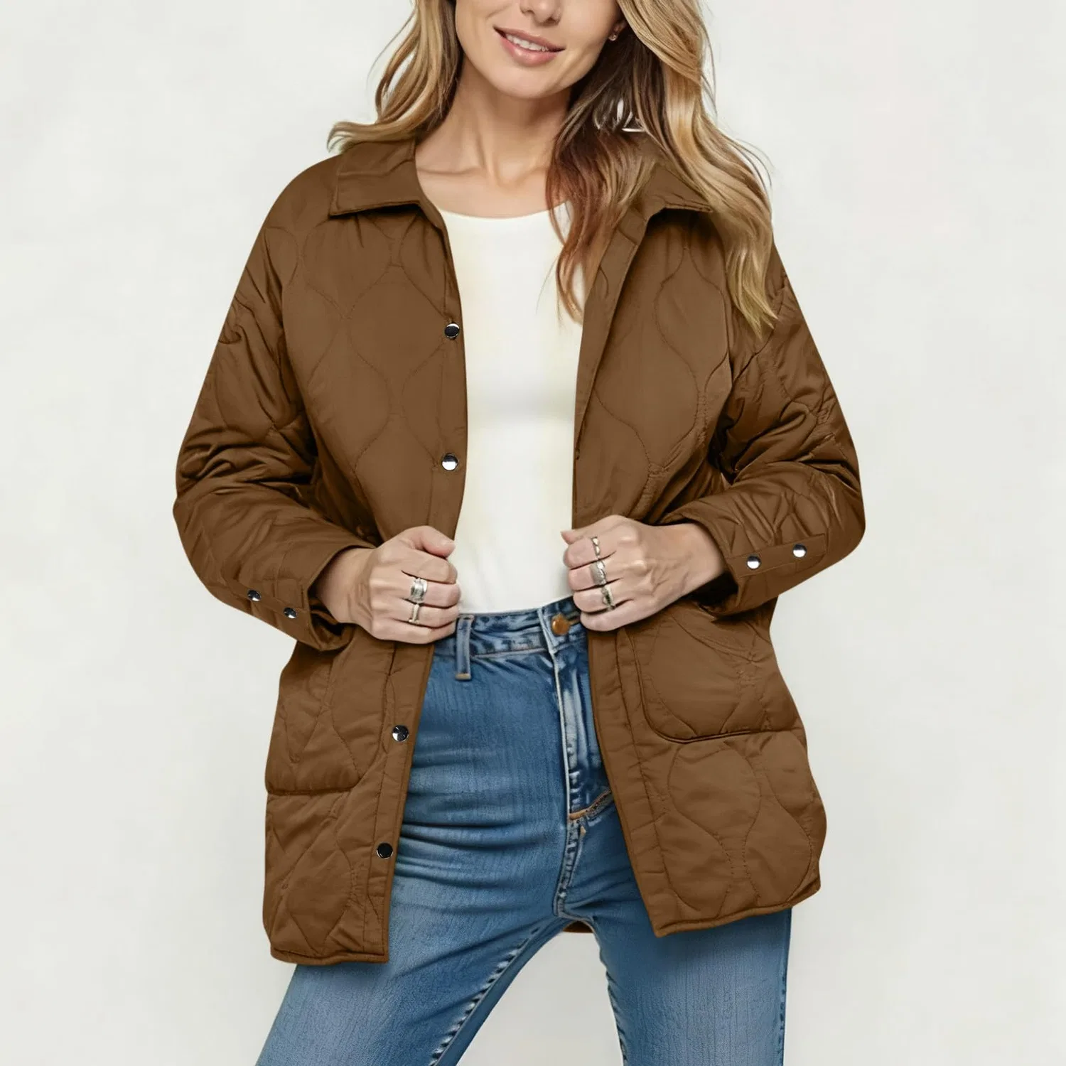 Женское стеганое пальто с принтом, модель Giacche invernali da donna, бренд, Caff — фото 2