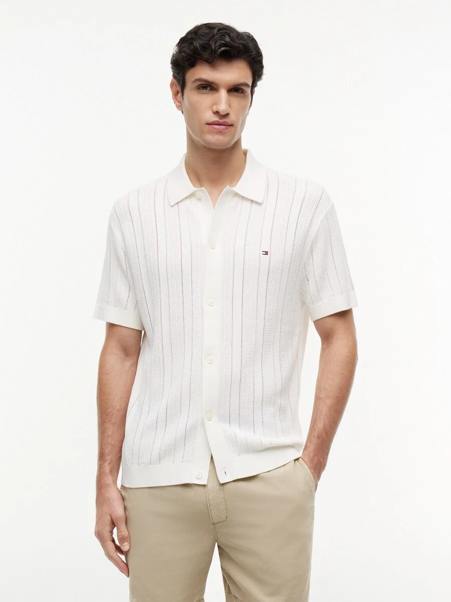 Вязаный кардиган TOMMY HILFIGER 'Relaxed Pointelle Short Sleeve With' белого цвета — фото 2