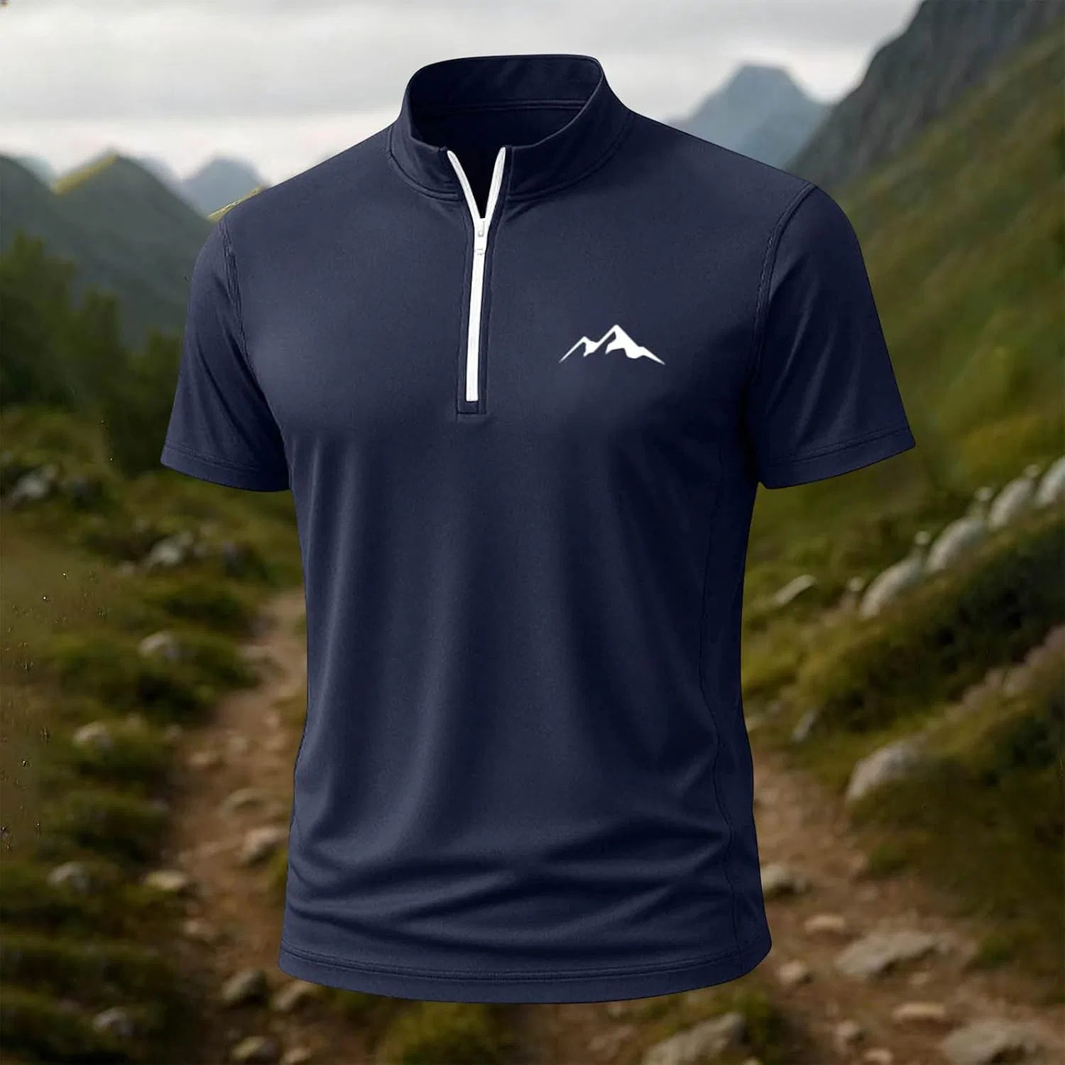 Мужская футболка с четвертью молнией и воротником-стойкой Athletic Slim Fit, Navy — фото 3