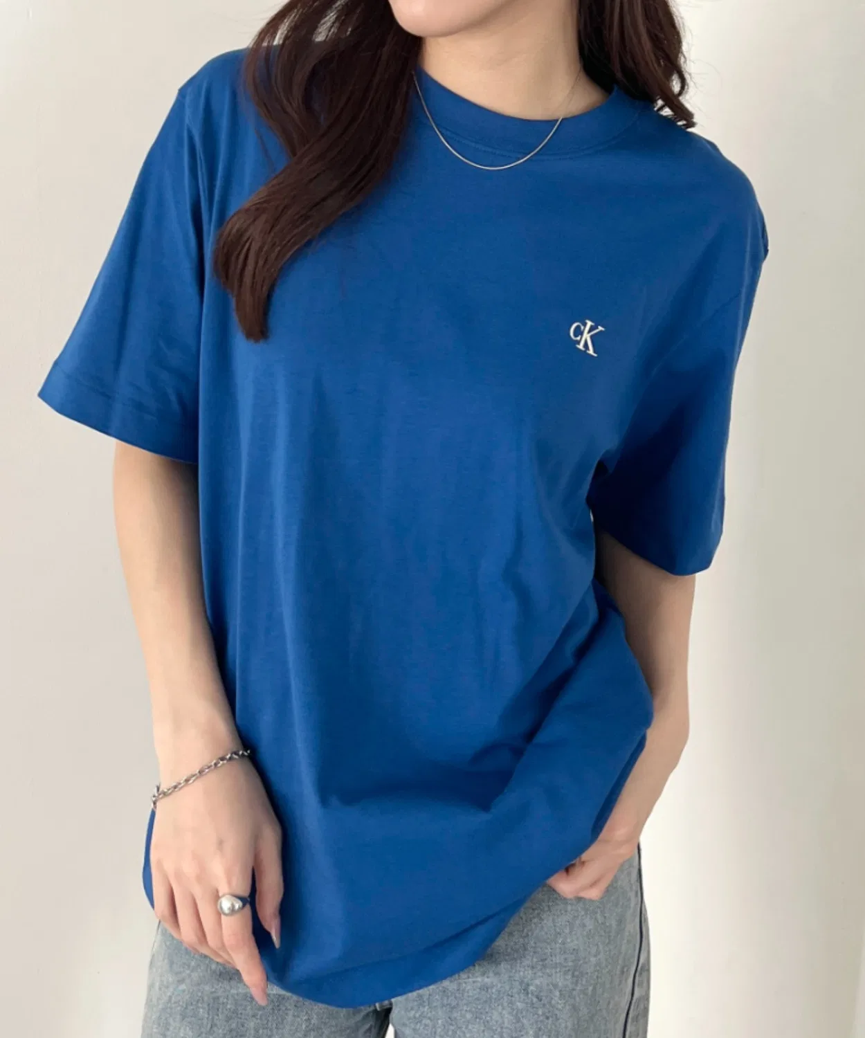 Мужское футболка с коротким рукавом с вышивкой логотипа Calvin Klein, Blue
