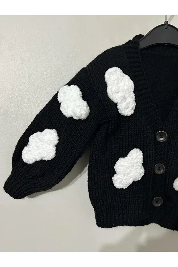 Детский вязаное кардиган без рукавов Hand knitted cloud cardigan El Örgüsü Cici Bebe, Черный — фото 2