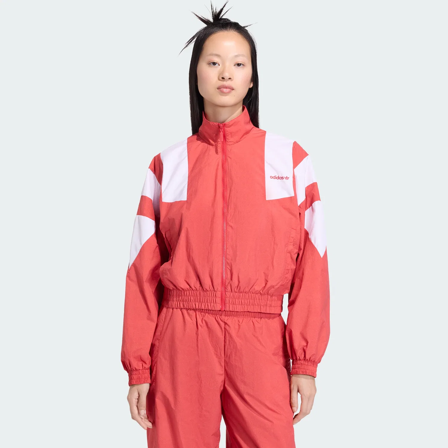 Женская олимпийка на молнии оверсайз adidas BLOCKED WASHED ZIPPED TRACKTOP, Better Scarlet