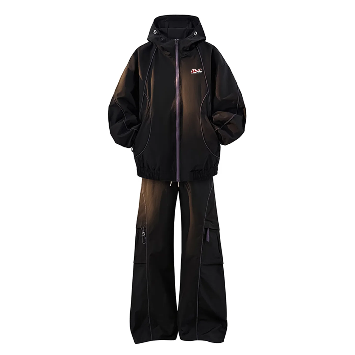 Детский комплект куртки и брюк из ветровки с принтом Black Two-Piece Set with DIY Badge WARRIOR