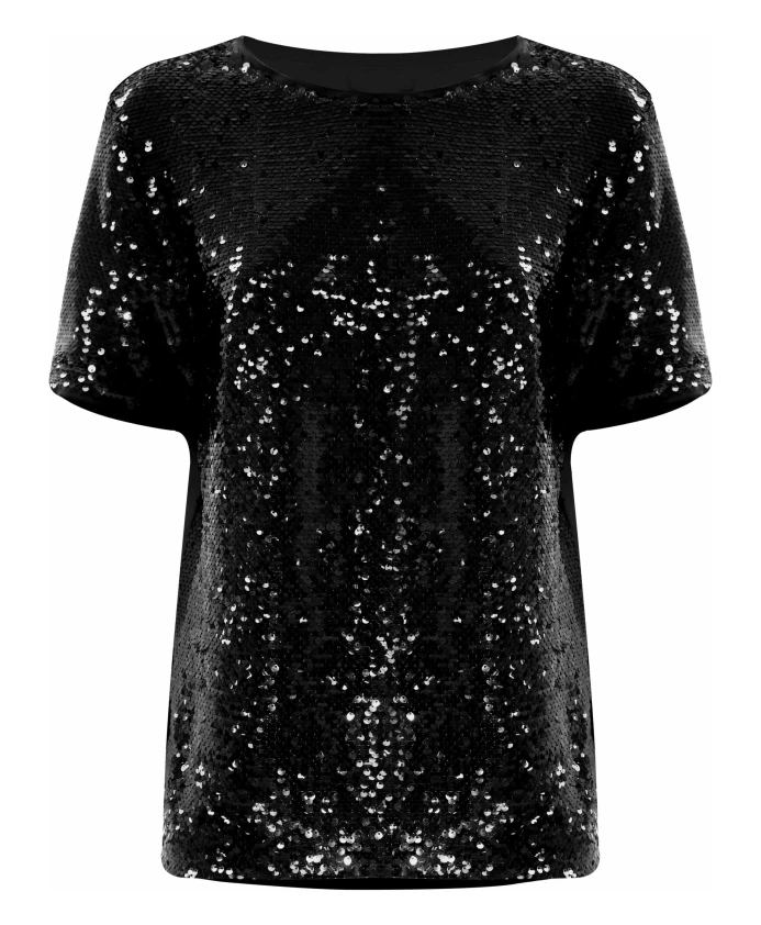 

Блузка с короткими рукавами, расшитая пайетками Kocca, черный