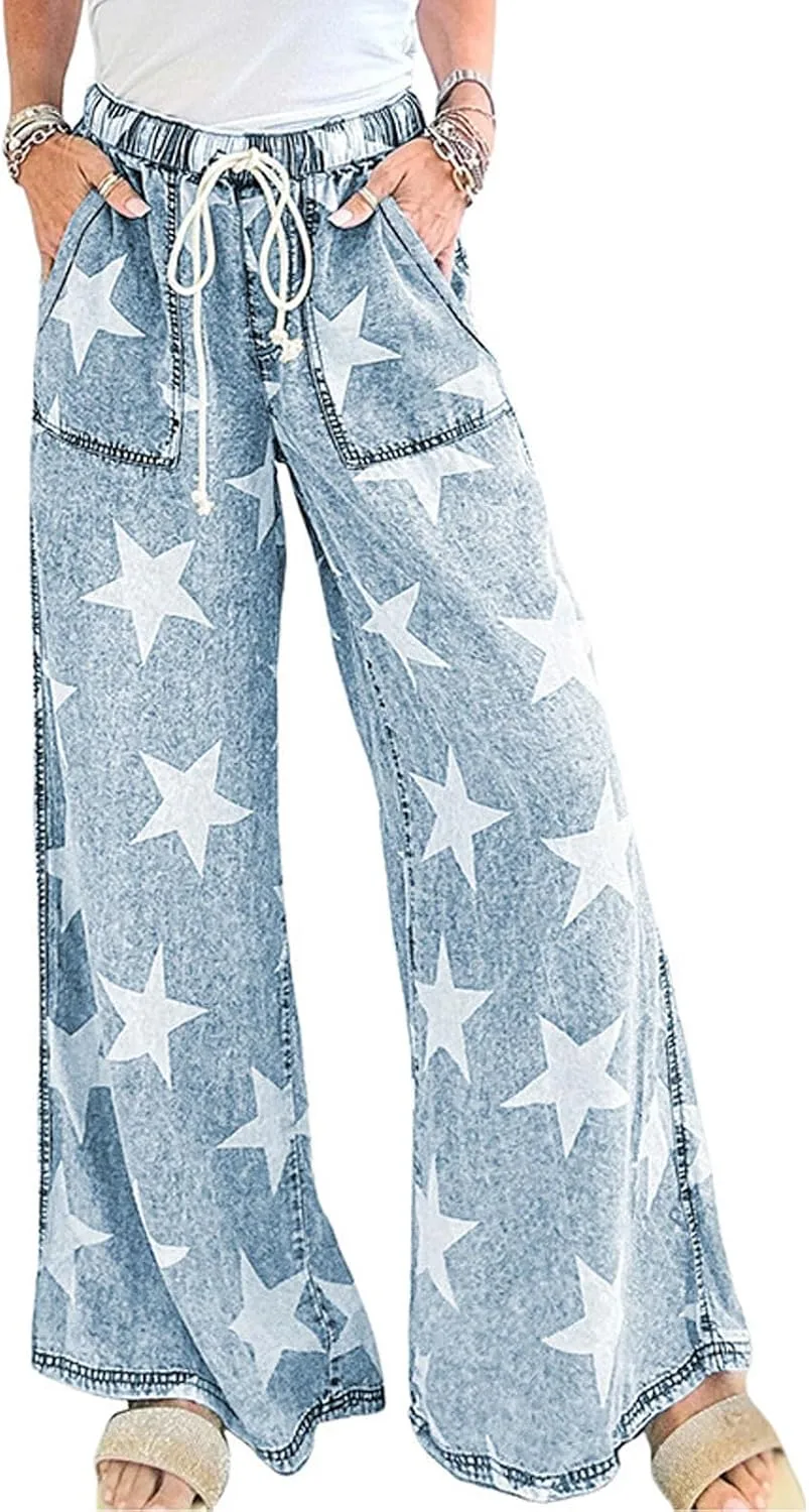 

Женские джинсы Yoeasy с завязками и звездным принтом