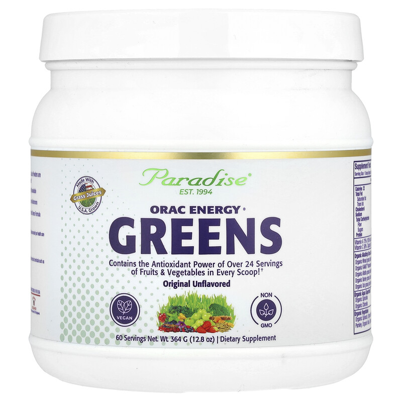 

Paradise Herbs, ORAC Energy Greens, зелень, оригинальная добавка с нейтральным вкусом, 364 г (12,8 унции)