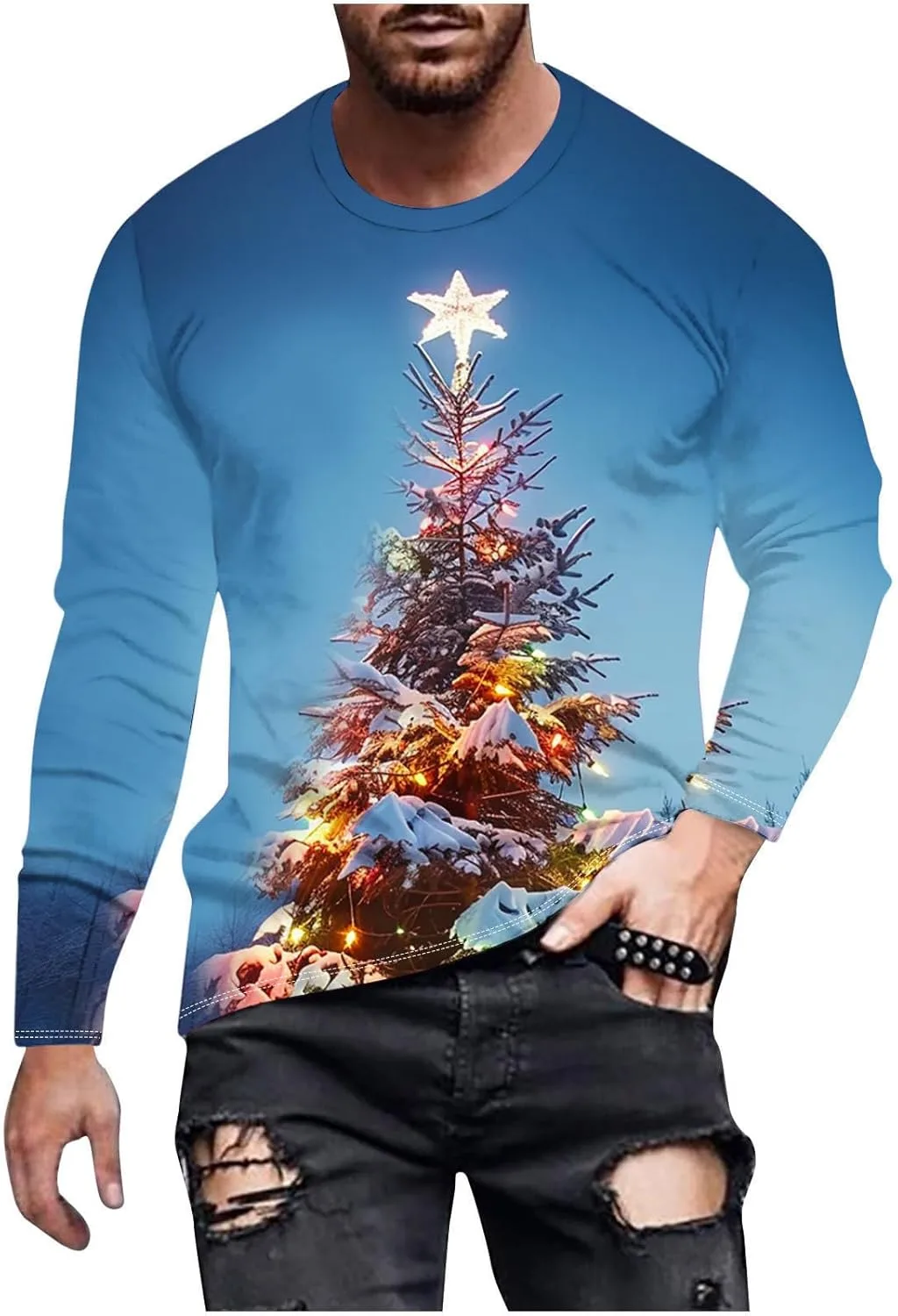 

Мужская футболка с длинным рукавом и принтом в виде рождественской елки