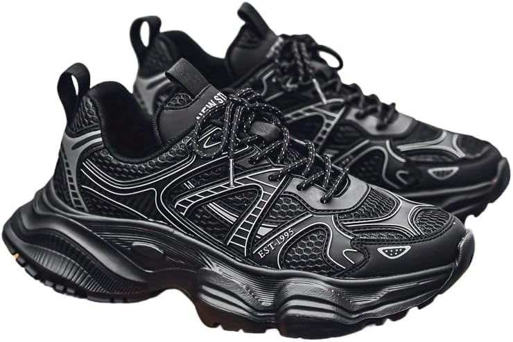 

Мужские модные спортивные кроссовки, удобные с толстой подошвой и шнуровкой, с круглым носком, подходят для походов и спорта, однотонный дизайн Hoalox, черный