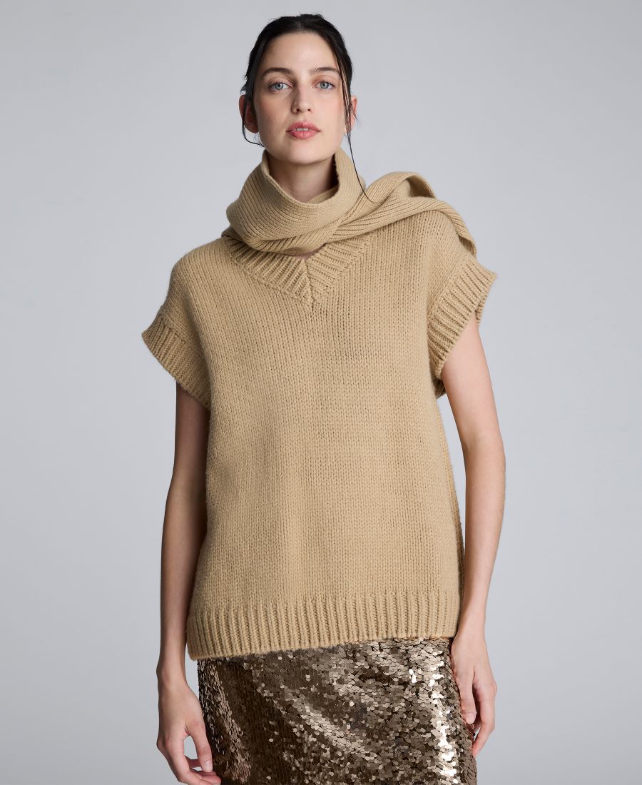 

Женский свитер без рукавов со съемным шарфом Kenneth Cole, Gazelle Camel