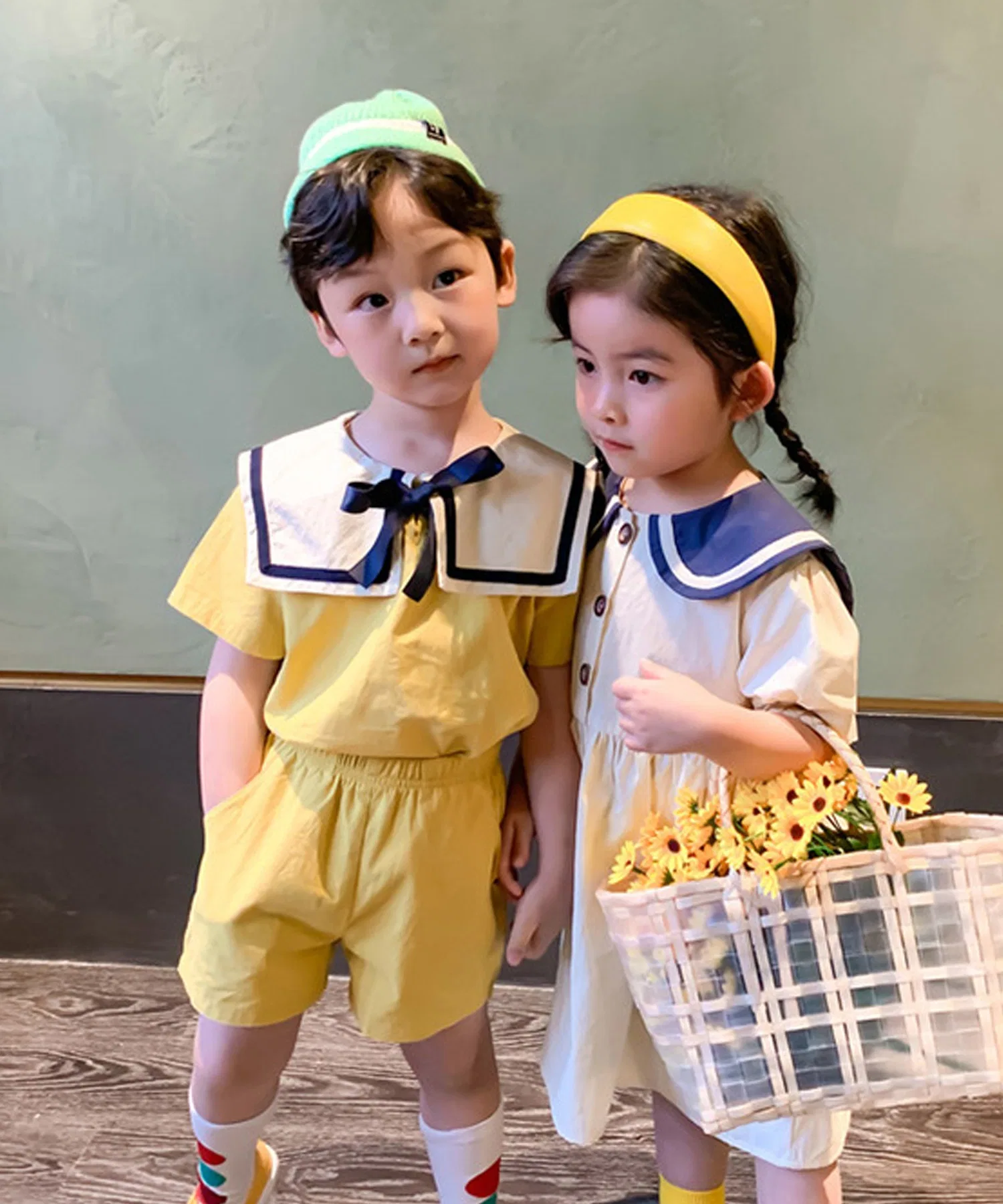 【aimoha-KIDS-】Супер милый летний комплект одежды с матросскими воротниками для братьев и сестер (SS) — фото 2