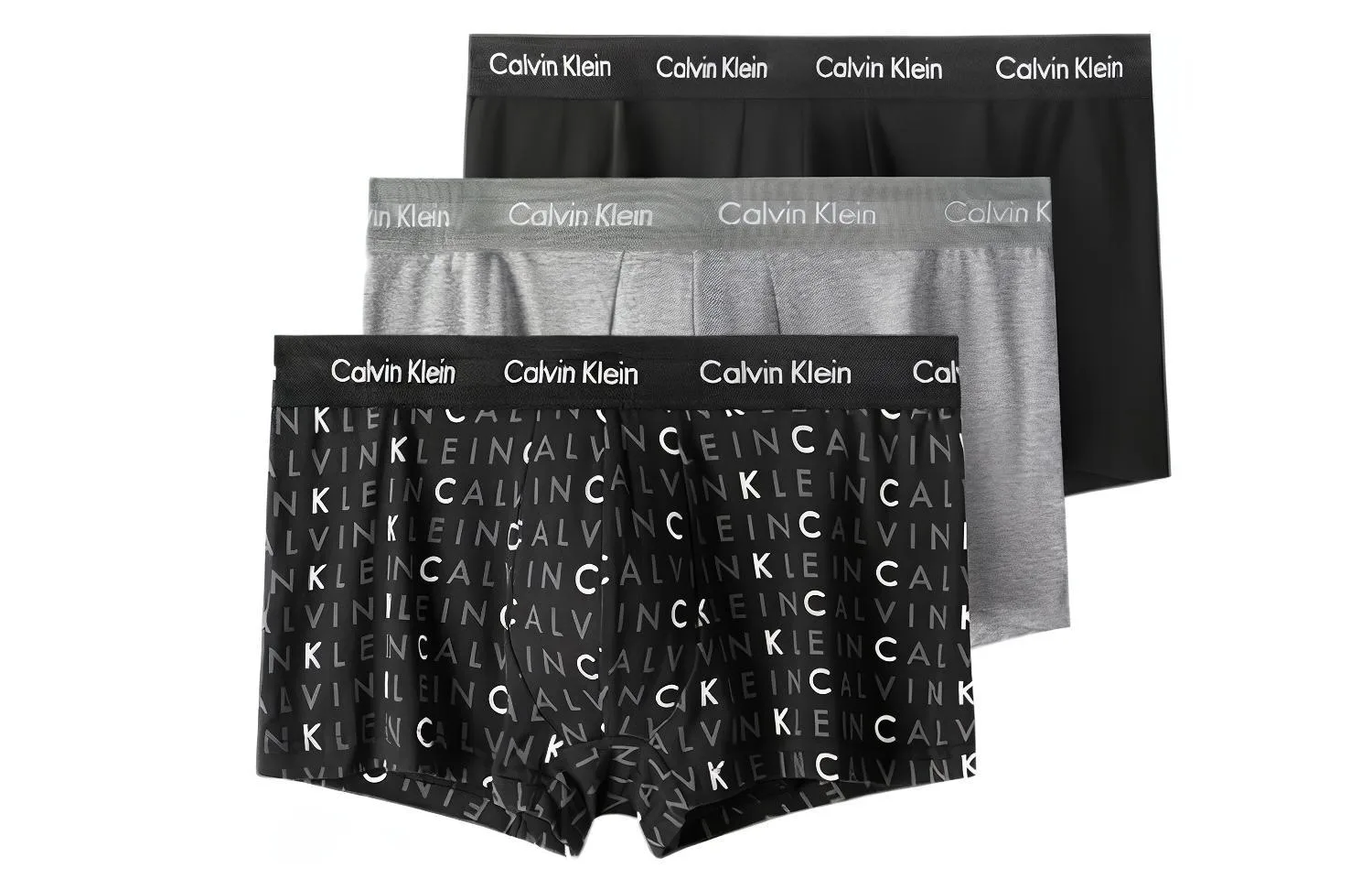 Трусы с логотипом на поясе, набор из 5 штук Calvin Klein, Black+Gray+All over Print