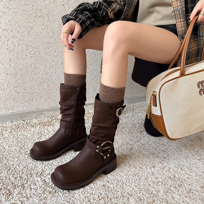 Yeezyy Reezy Женские коричневые полусапожки на каблуке 4,5 см, цвет Brown — фото 2