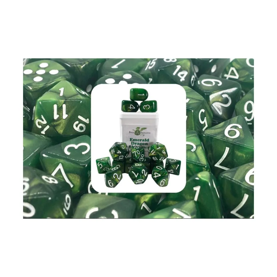 

Poly Set Emerald Dragon Shimmer с белым и Arch'd4 (15), Game Dice - Marble (Role 4 Initiative)