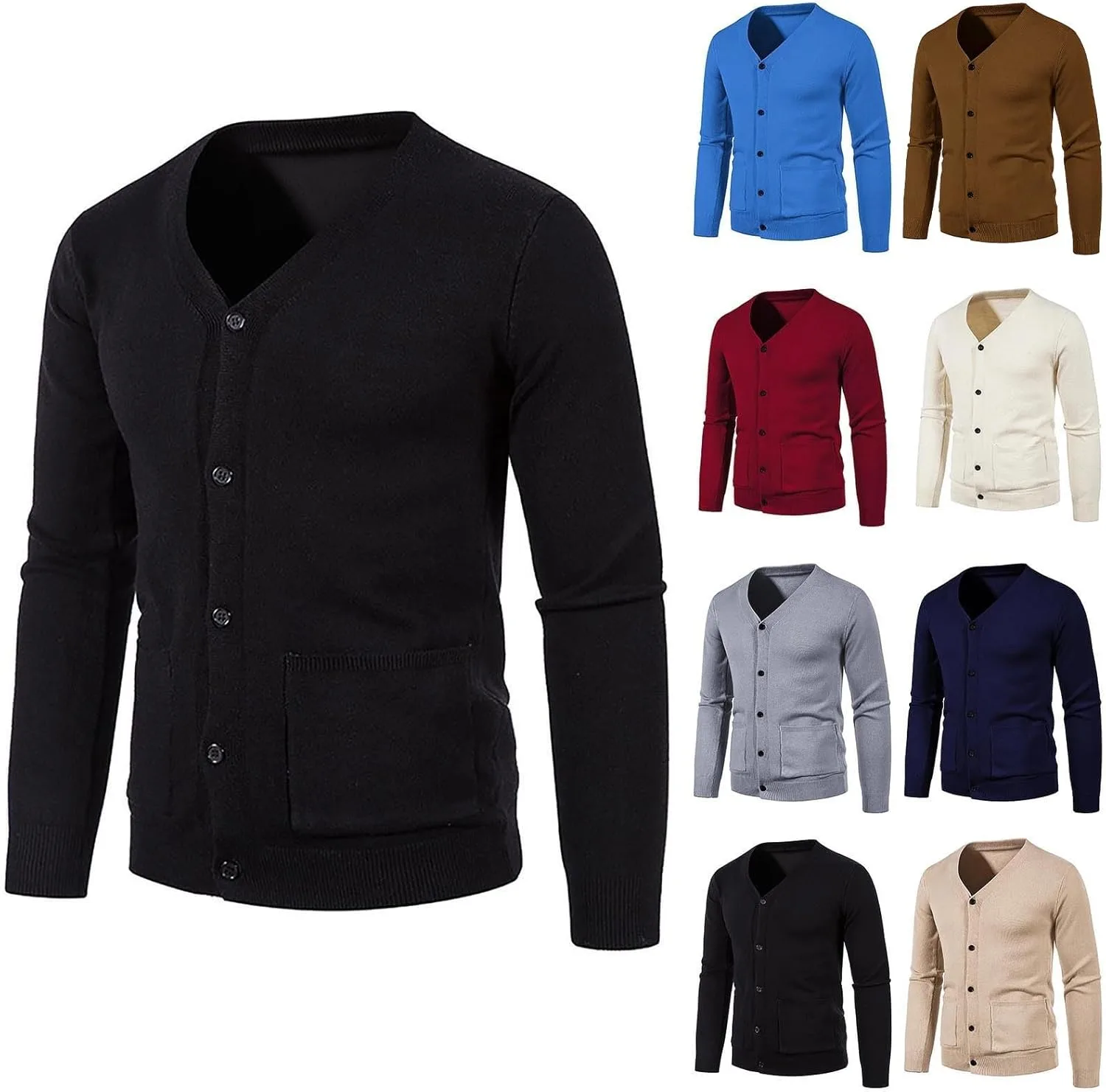 

Мужской кардиган с пуговицами и V-образным вырезом, Slim Fit, длинный рукав