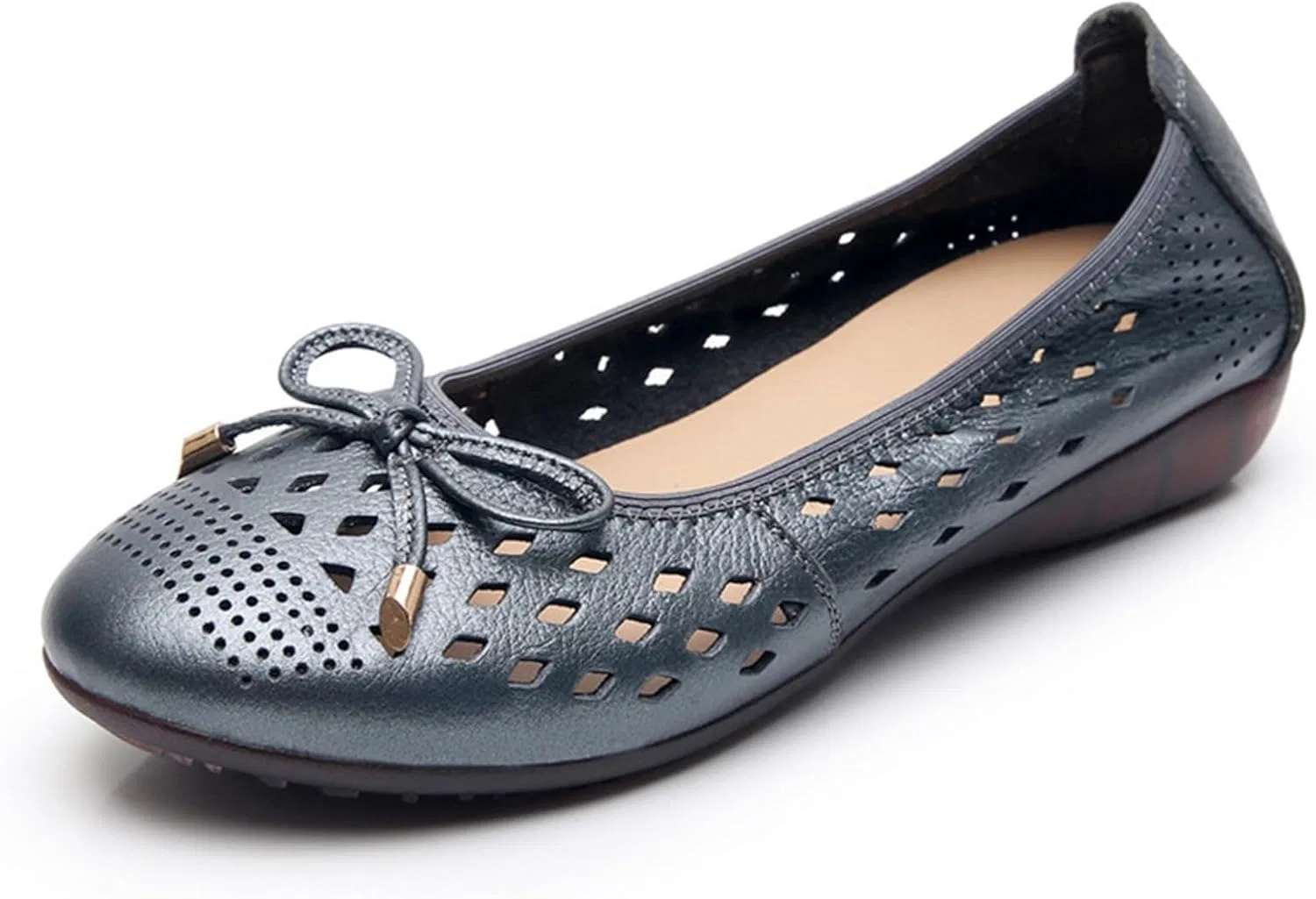 Лоферы женские с бантом, каблук, Silver Gray Gikleihwy