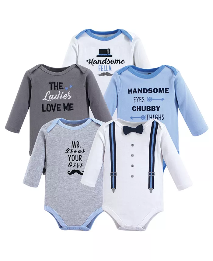 

Боди для мальчиков из хлопка с длинным рукавом, 5 шт., Handsome Fella, 18-24 месяца Hudson Baby, мультиколор