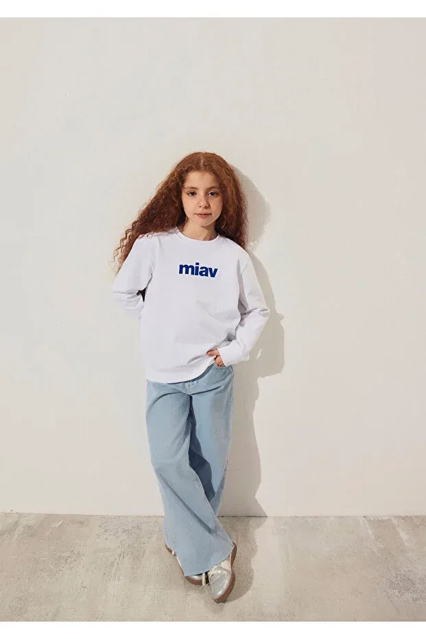 Детские свитшот для мальчиков с принтом Meow Printed Mavi, White-620