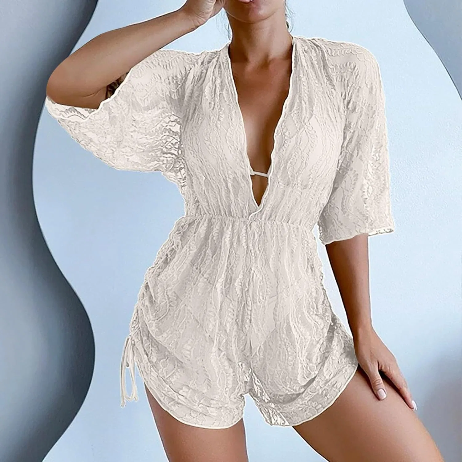 Женский цельный купальник с V-образным вырезом 3 предмета Khaki — фото 2