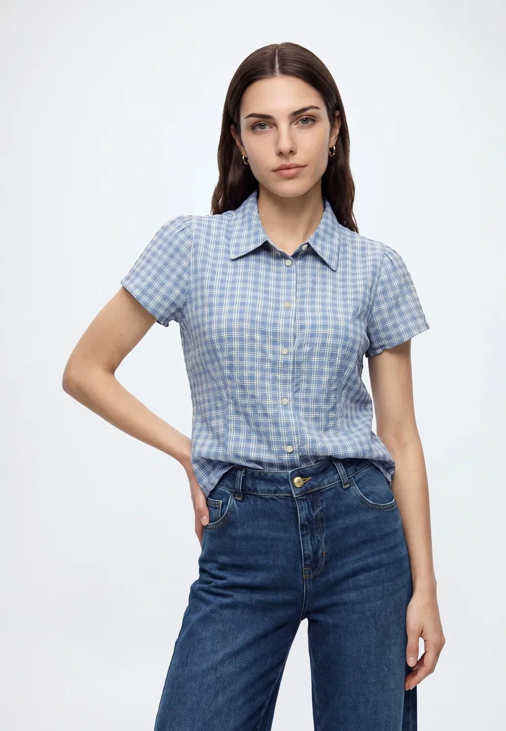Блузка на пуговицах Gap, Blue Plaid — фото 4
