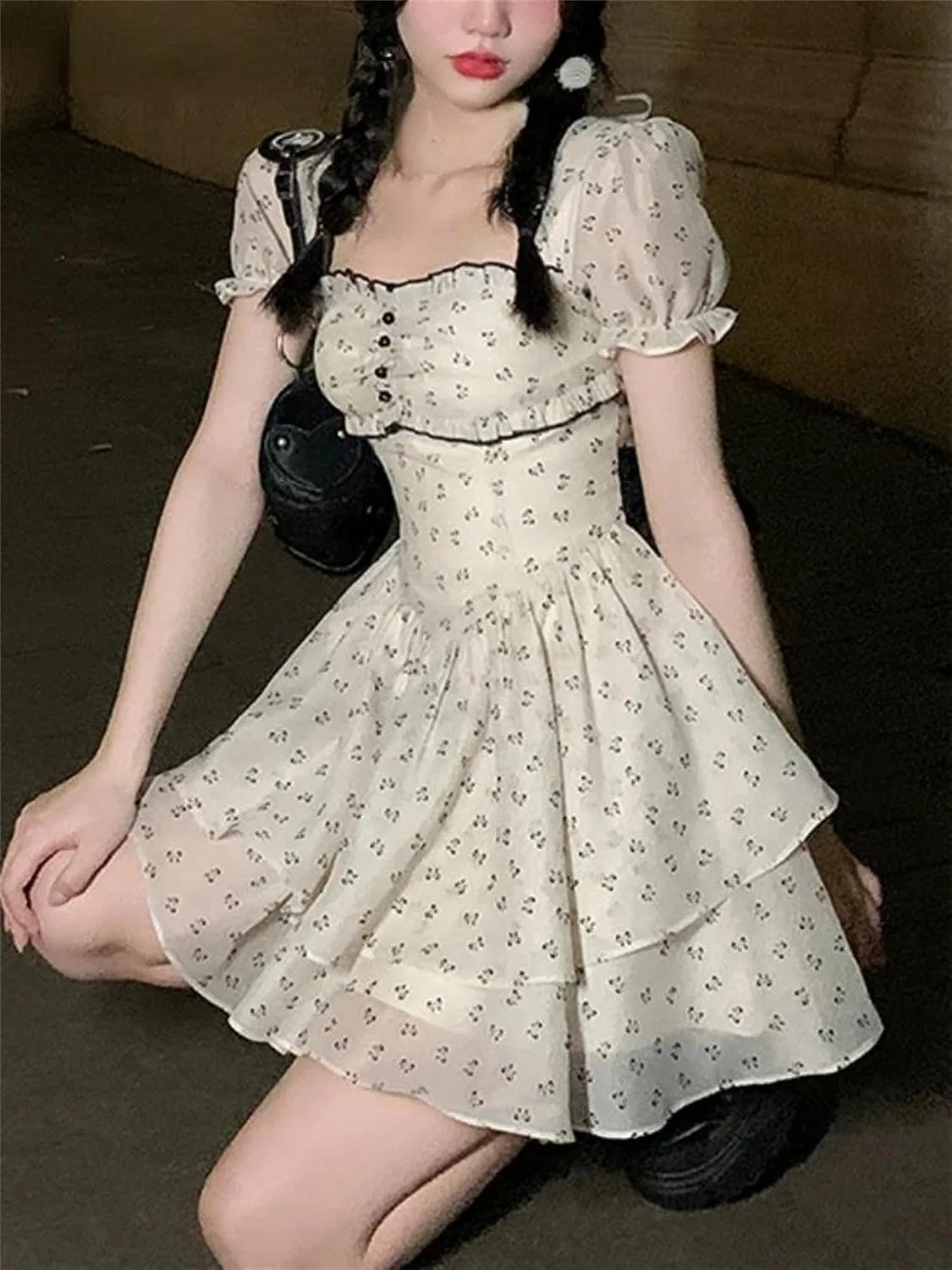 Женское мини-платье с цветочным принтом V-образным вырезом, Mini Dress — фото 2