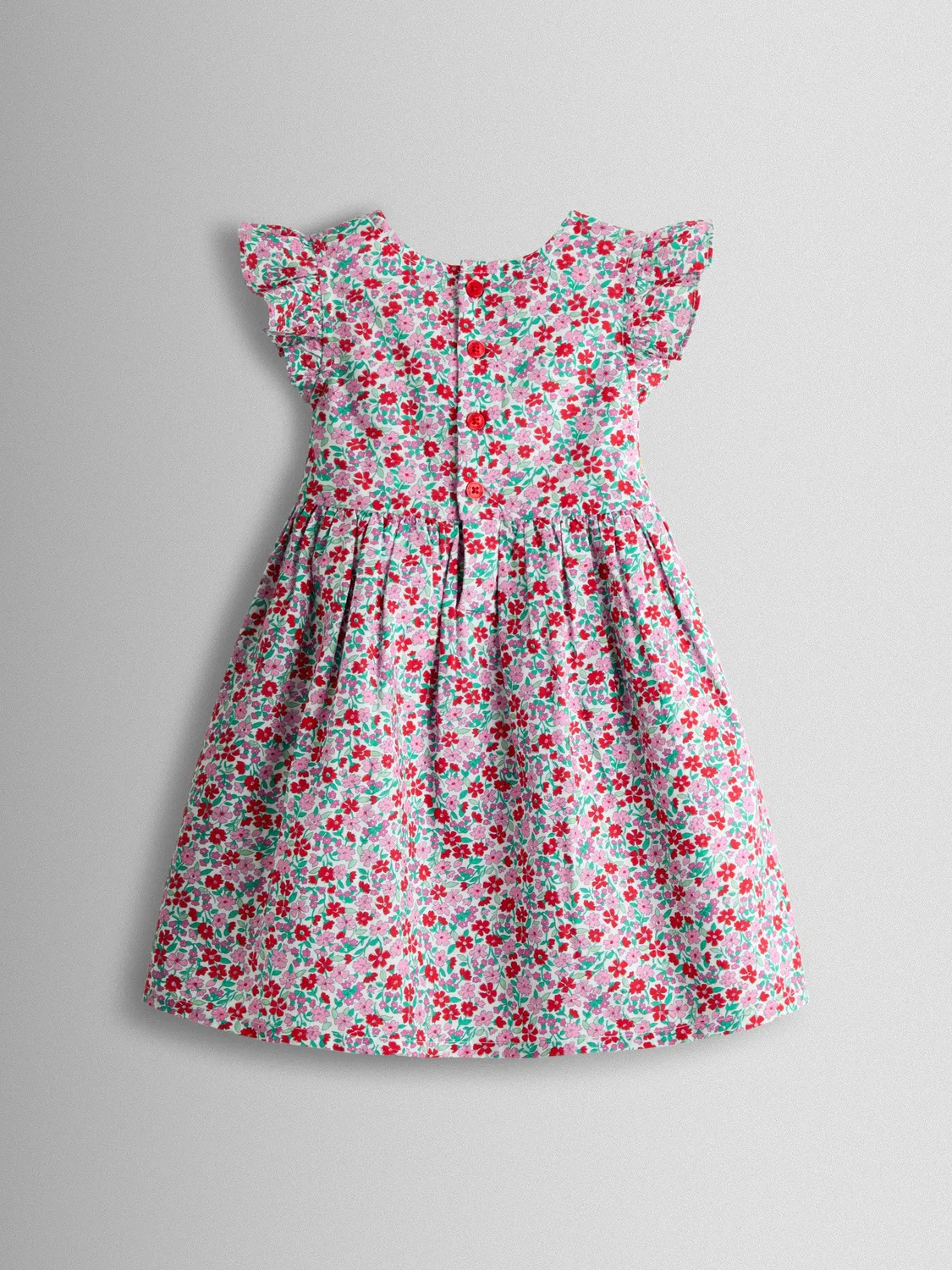 Платье детское с вышивкой Smocked Floral Jojo Maman Bébé, красный цветочный принт — фото 3