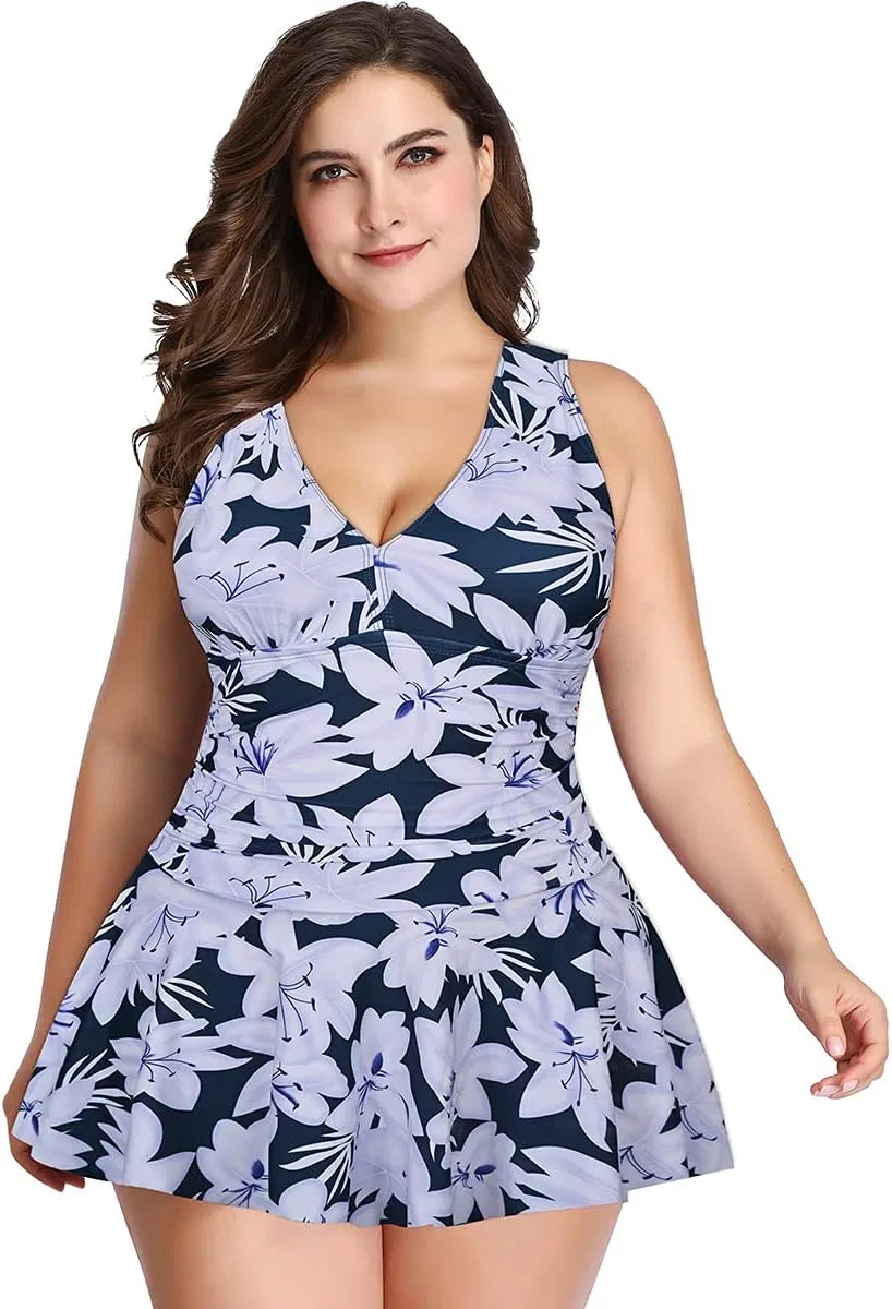 Женский слитный купальник с цветочным принтом Tankini, Navy Floral 2 — фото 2