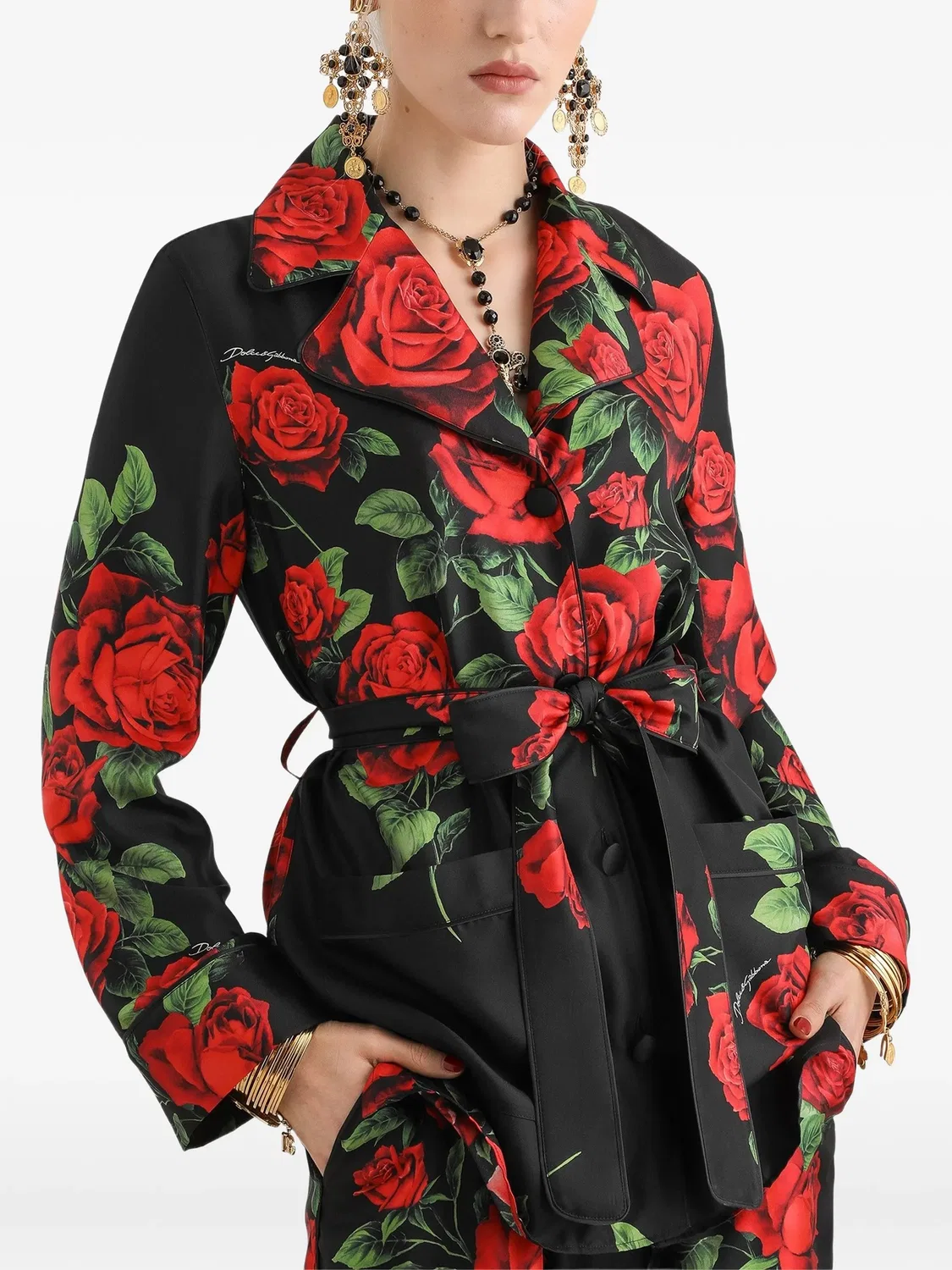 Твиловая рубашка с цветочным принтом Dolce & Gabbana, черный — фото 4