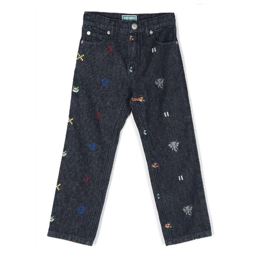 Джинсы с вышивкой и логотипом Kids Embroidered Logo-Patch Jeans Kenzo, Blue