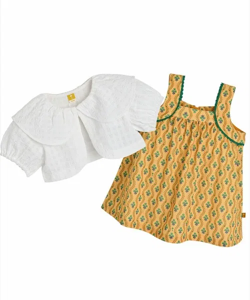Детский комплект кардигана и платья без рукавов с принтом Miel Cardigan & Dress moimoln, Yellow