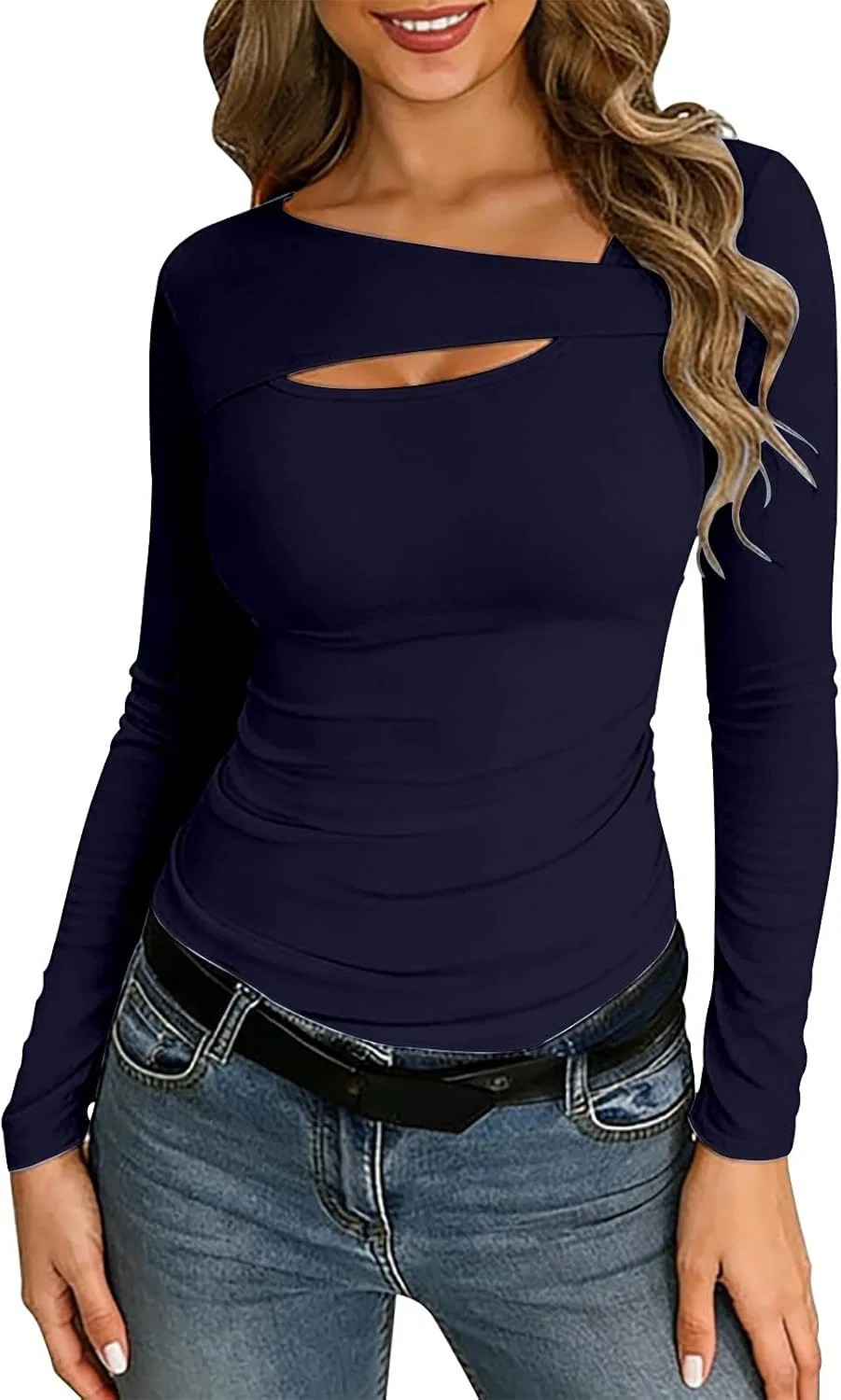 Женская облегающая футболка с вырезом Long Sleeve Cut Out, Navy