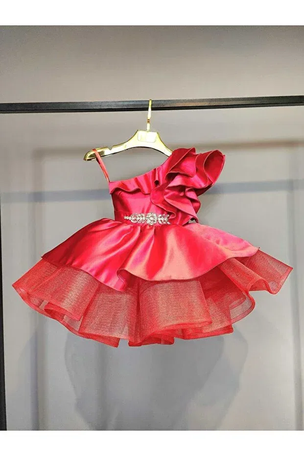 Детское платье для девочек с одним рукавом Scstil, Red