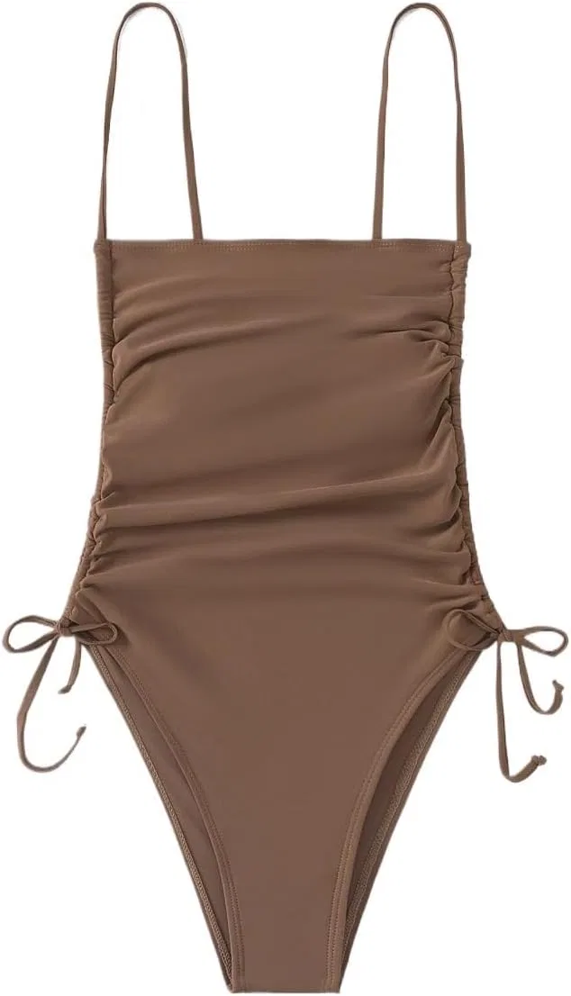 Женский цельный купальник с завязками по бокам Coffee Brown