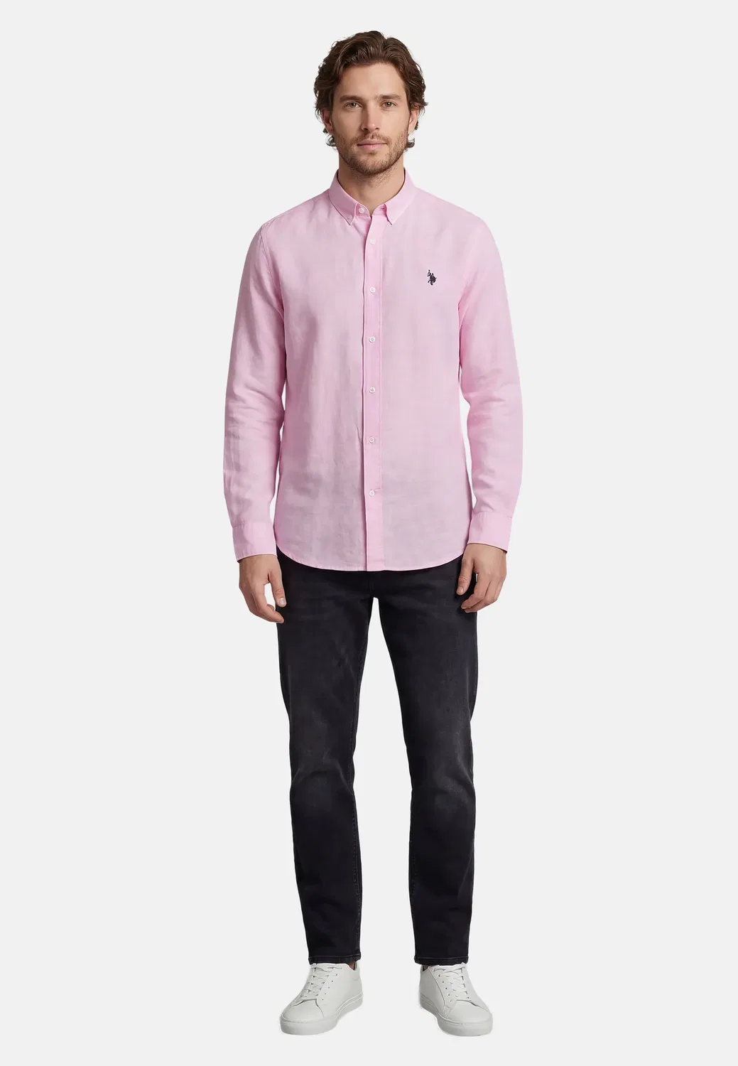 Мужская льняная рубашка Button-Down U.S. Polo Assn., Pink — фото 3