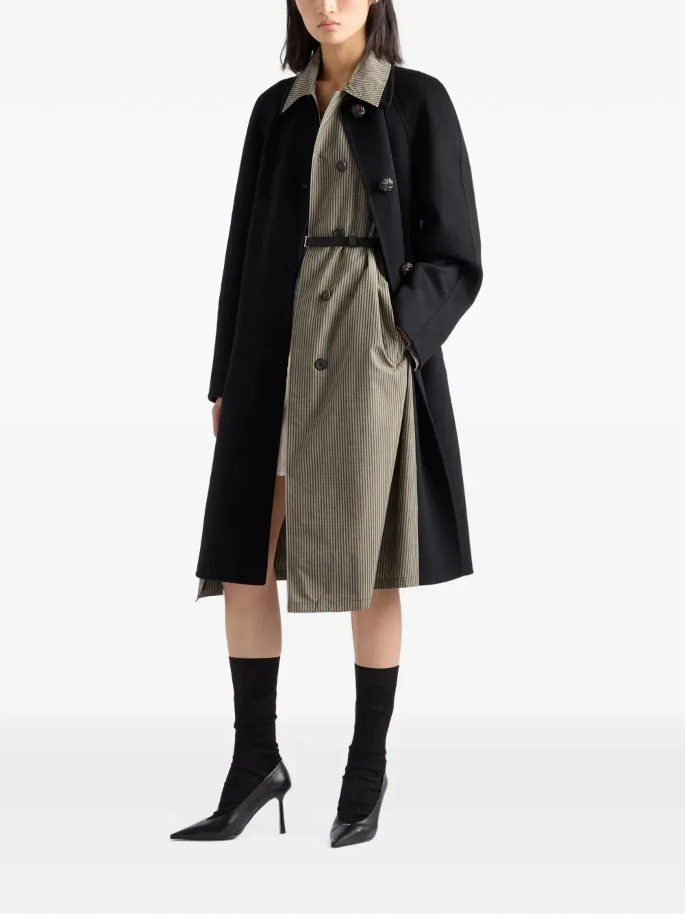 Тренчкот из технической ткани в клетку Prada, зеленый — фото 2