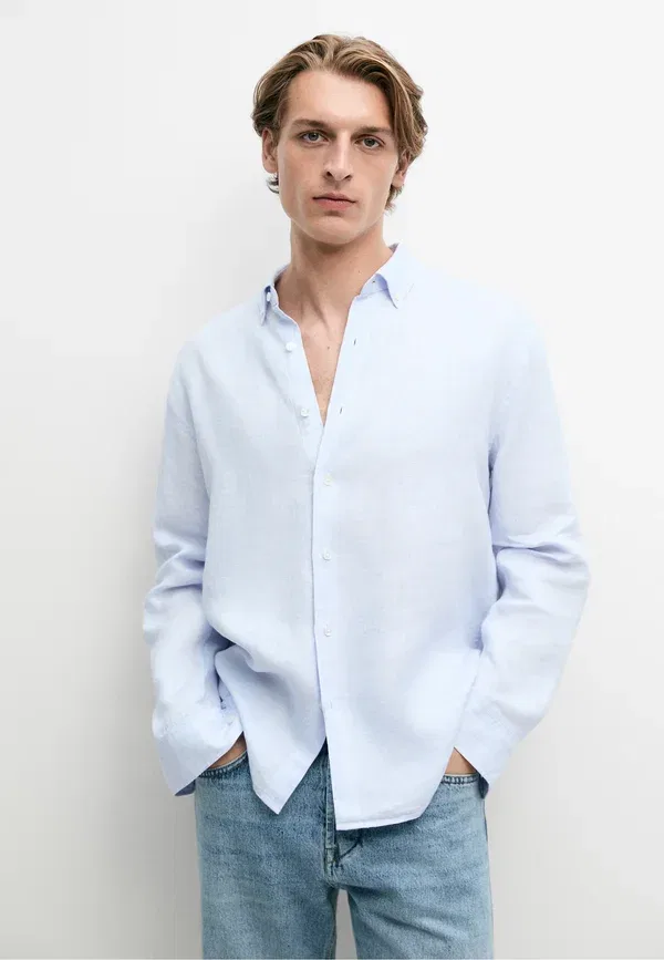 Рубашка 100% лен Shirt Massimo Dutti, Light blue, светло-голубой