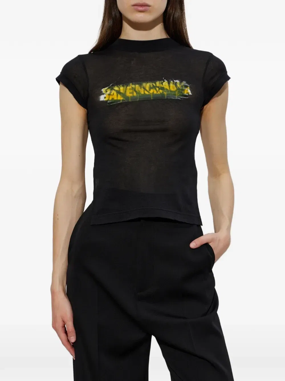 Футболка асимметричного кроя с логотипом Balenciaga, черный — фото 3