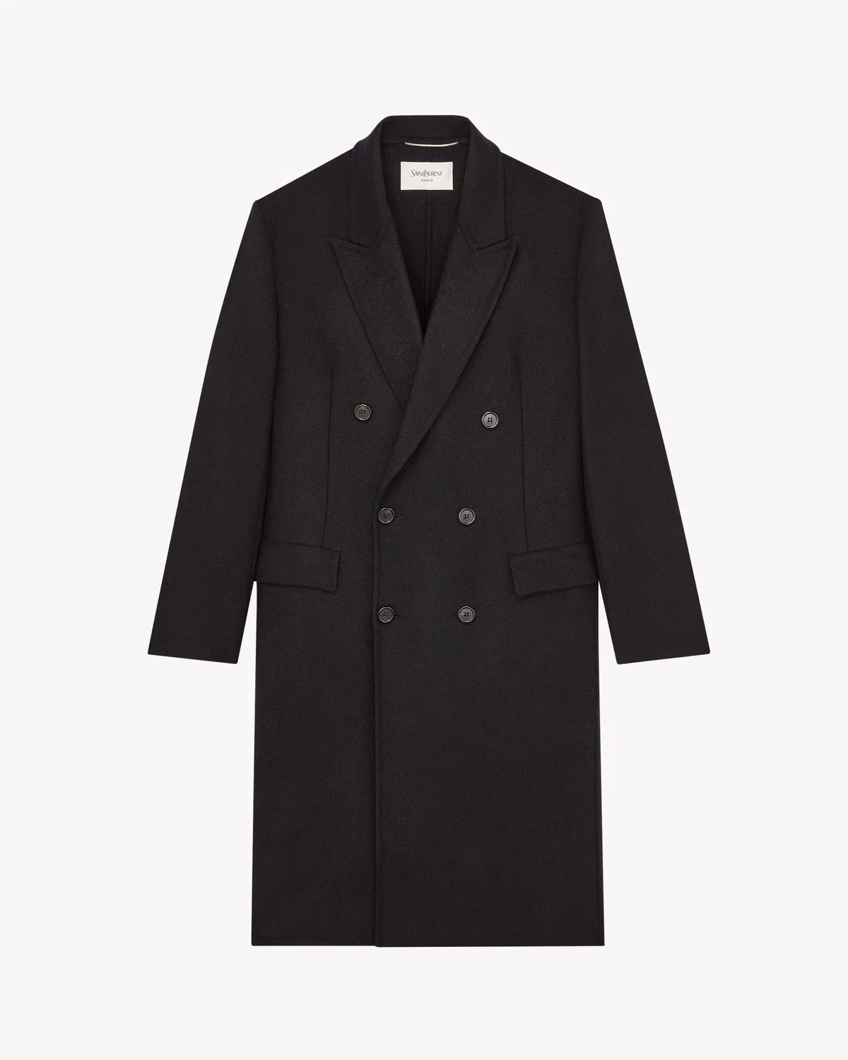 Пальто из двухсторонней шерстяной фланели SAINT LAURENT, черный