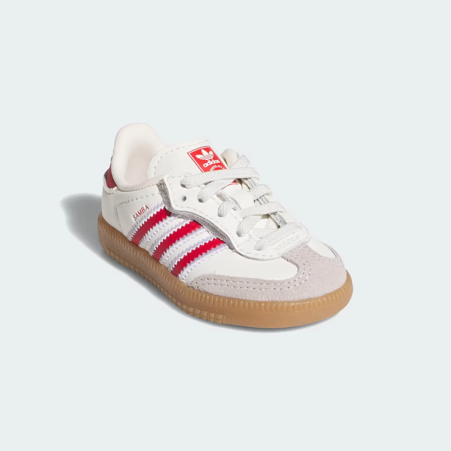 Детские кроссовки на липучке с эластичными шнурками Samba OG Comfort Closure Adidas Originals, Off-White/Алый/Gum — фото 4