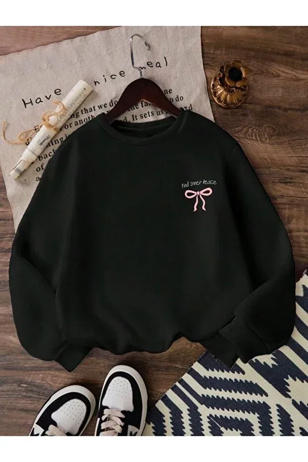 Детские свитшот для девочек с принтом Pink Ribbon Printed Kids, Black