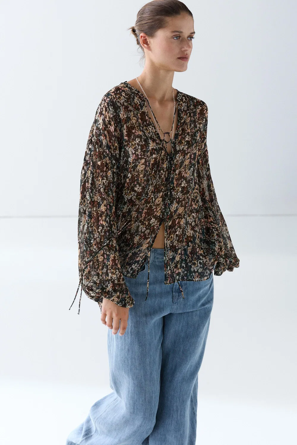 Рубашка Massimo Dutti Floral Print Flowing, черный — фото 3