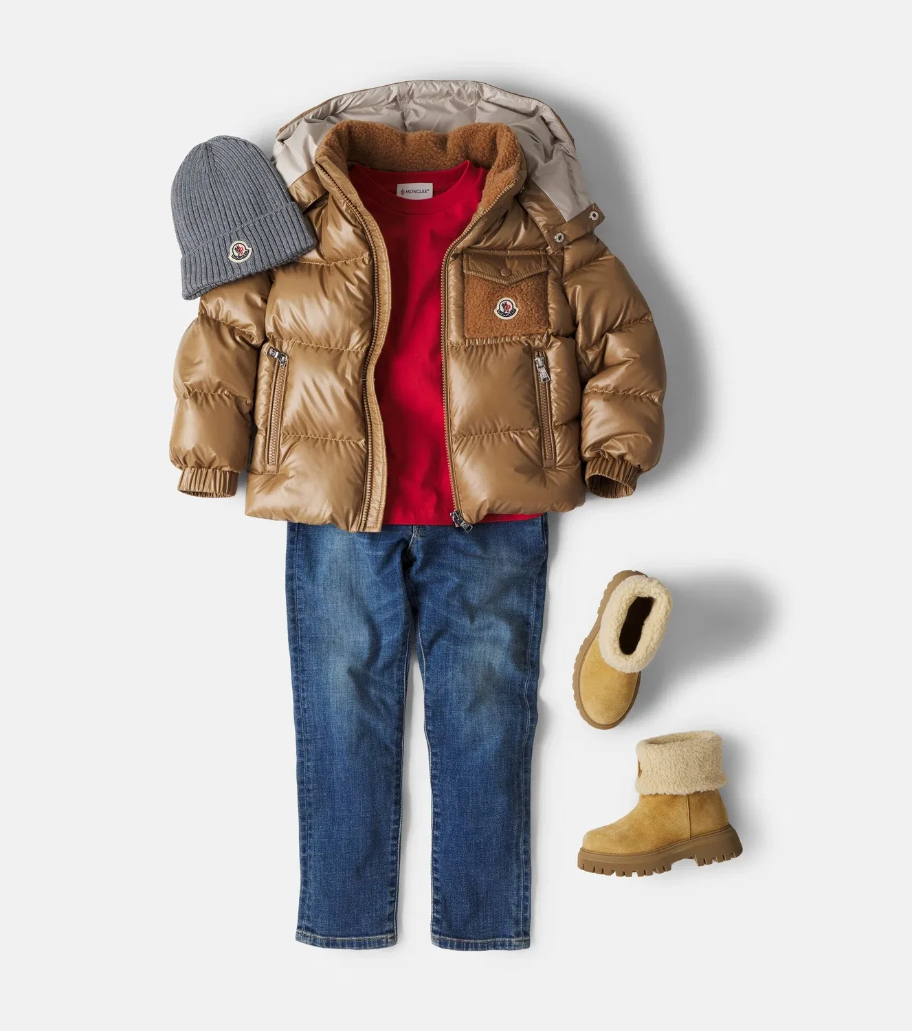 Пуховик Yule Moncler Enfant, бежевый — фото 2