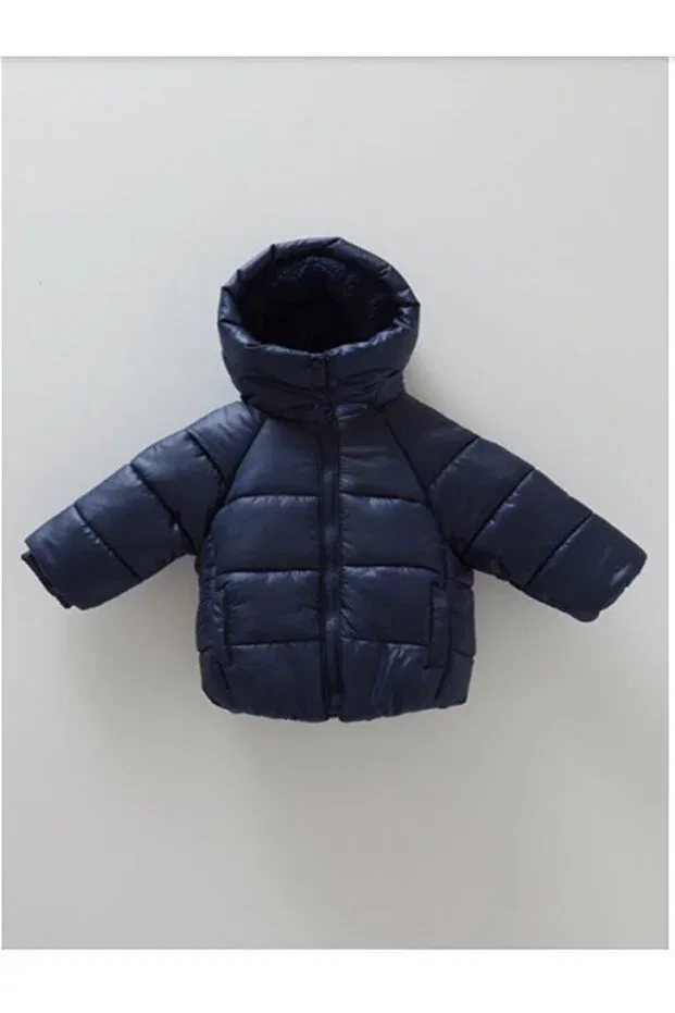 Детское пальто для девочек с меховым воротником Caramell, Navy Blue