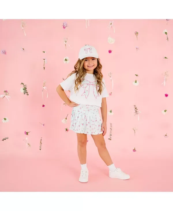 Детская футболка для девочек с принтом Sky Floral Bow Patch Sweet Wink, белый — фото 2