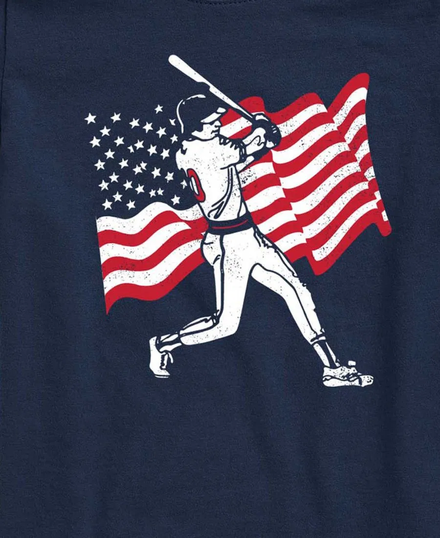 Детская футболка с коротким рукавом и принтом Baseball Player American Flag Instant Message, Navy — фото 3