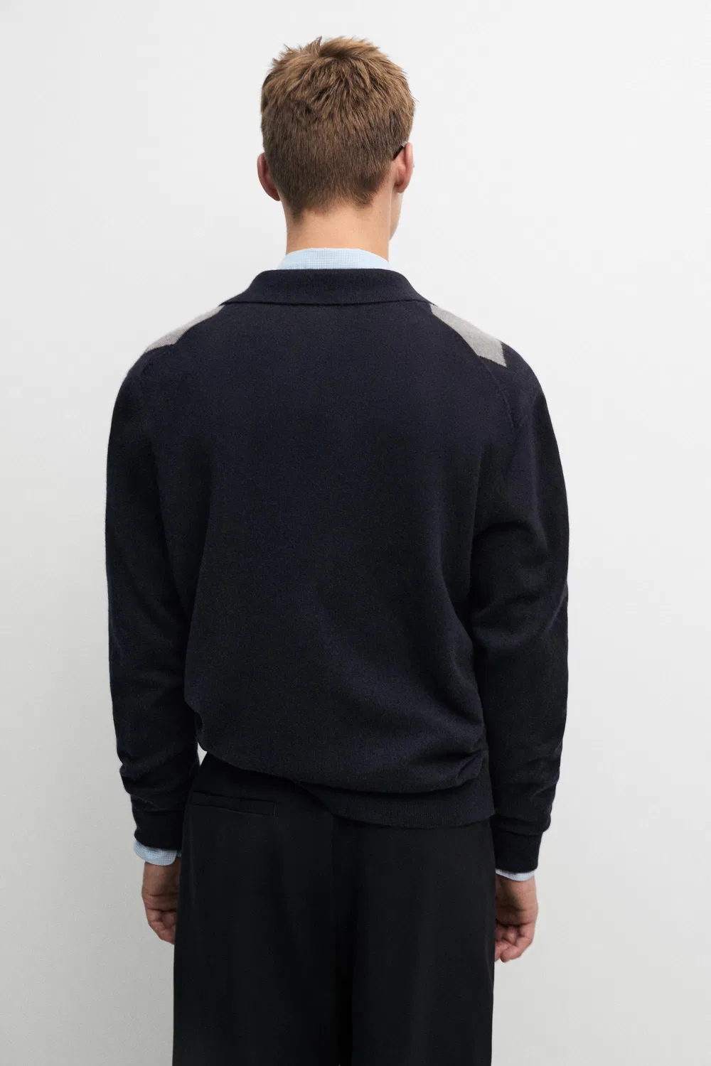 Кардиган Massimo Dutti 100% Cashmere Argyle Knit, темно-синий — фото 4