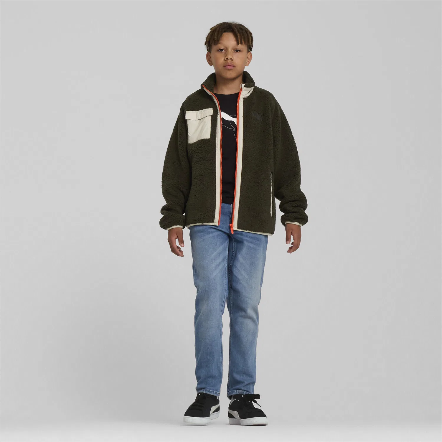 Детская гибридная куртка с флисом Hybrid Sherpa Jacke Puma, Dark Olive Green — фото 4