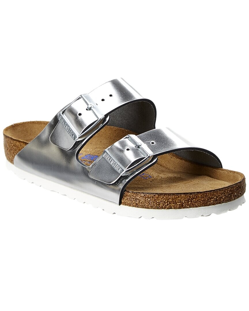 Женские кожаные сандалии Birkenstock Arizona с мягкой стелькой, серебро — фото 3