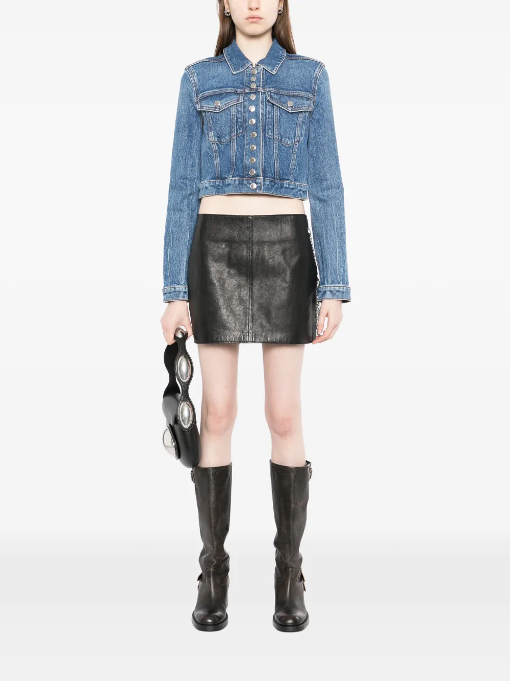 Кожаная юбка с заниженной талией Alexander Wang, черный — фото 2