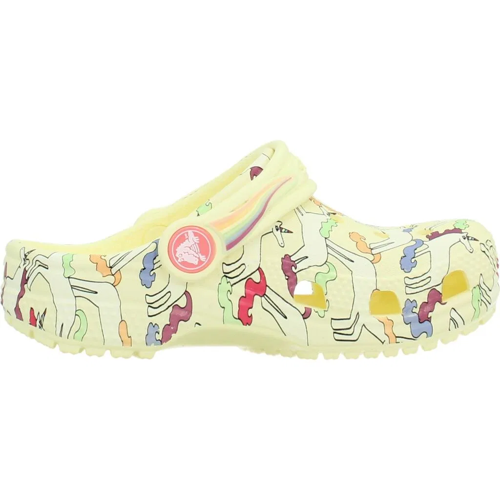 Детские сандалии с принтом Classic Unicorn Graphic Clog T Crocs, Beige Weiss Gelb — фото 4