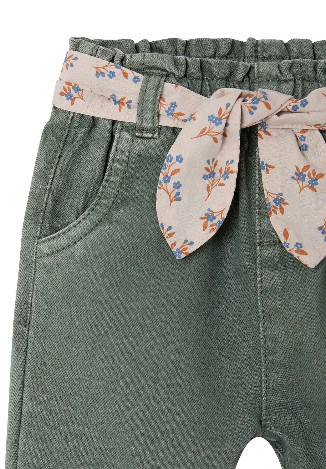 Paperbag-Hose mit stoffgürtel baby mädchen, dehnbund - джинсы прямого кроя Vertbaudet, Grün — фото 3